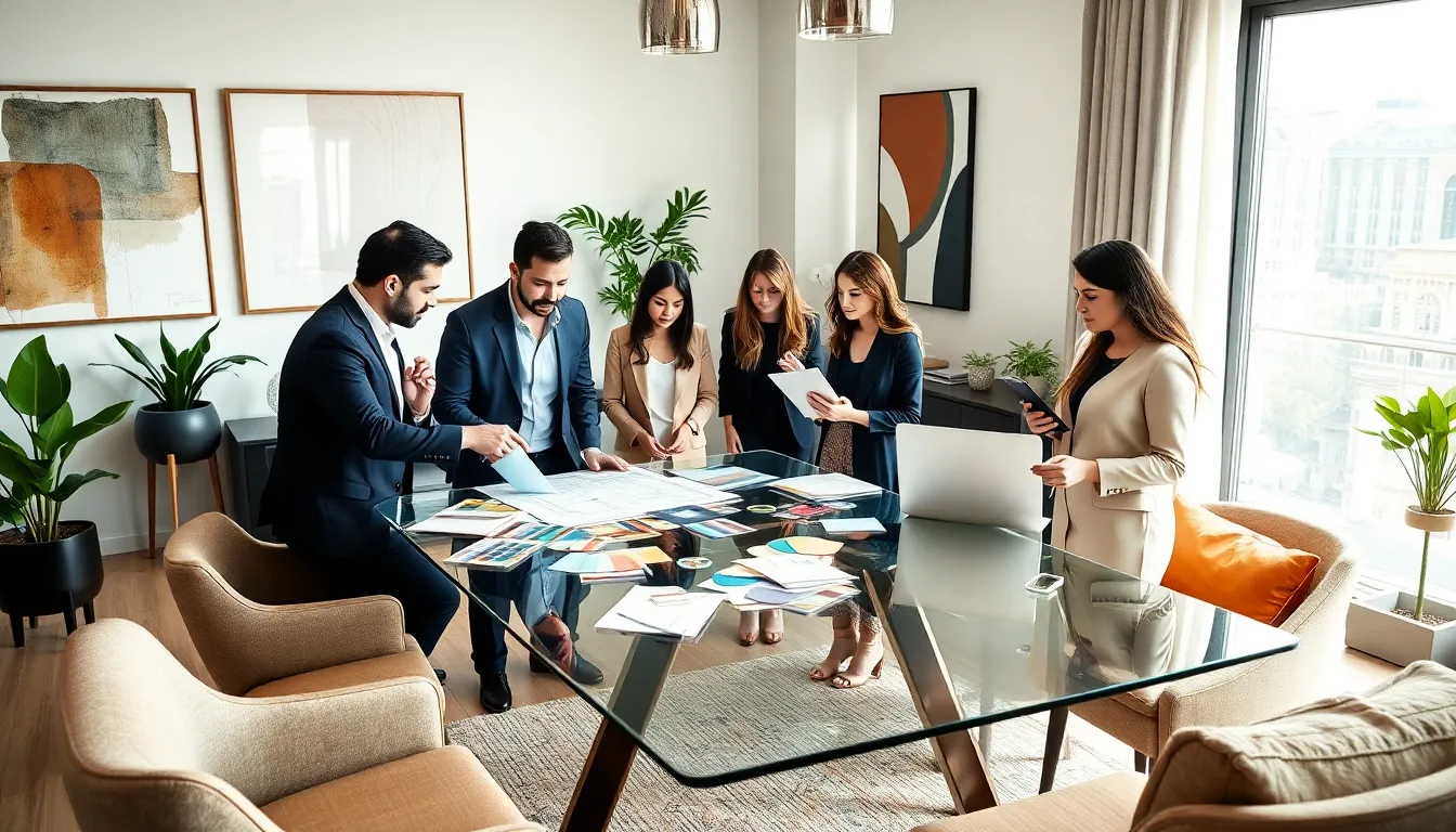 professionals collaborating in a bright, modern design studio.